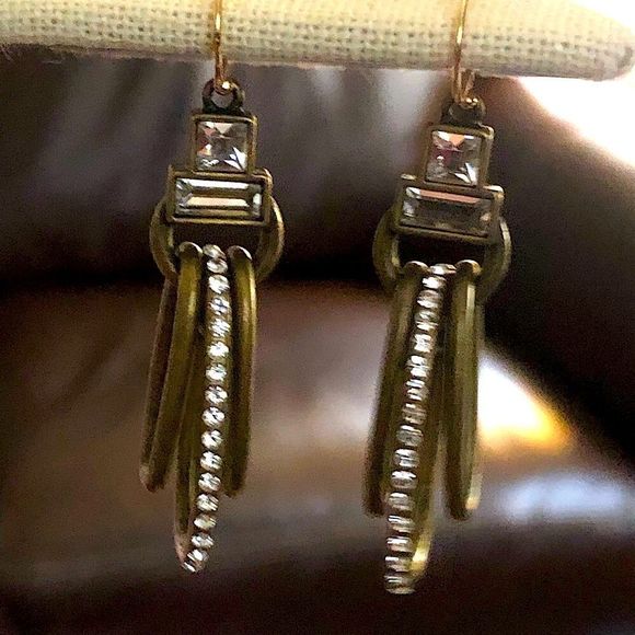 SILPADA Modern Maven Brass Drop Earrings With Swarovski Crystals NIB - Picture 5 of 14